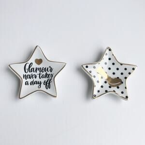 JT Rose Glamour Never Takes a Day Off Gold Star Ceramic Trinket Tray Set of 2